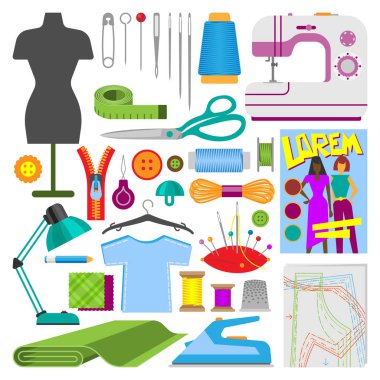 Araçlar ekipman iğne işi hobi vektör çizim dikiş hobi aksesuarları