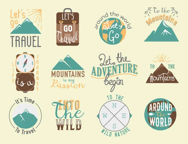 Vintage typografie reizen motivatie badge natuur avontuur avontuur embleem vectorillustratie — Stockvector