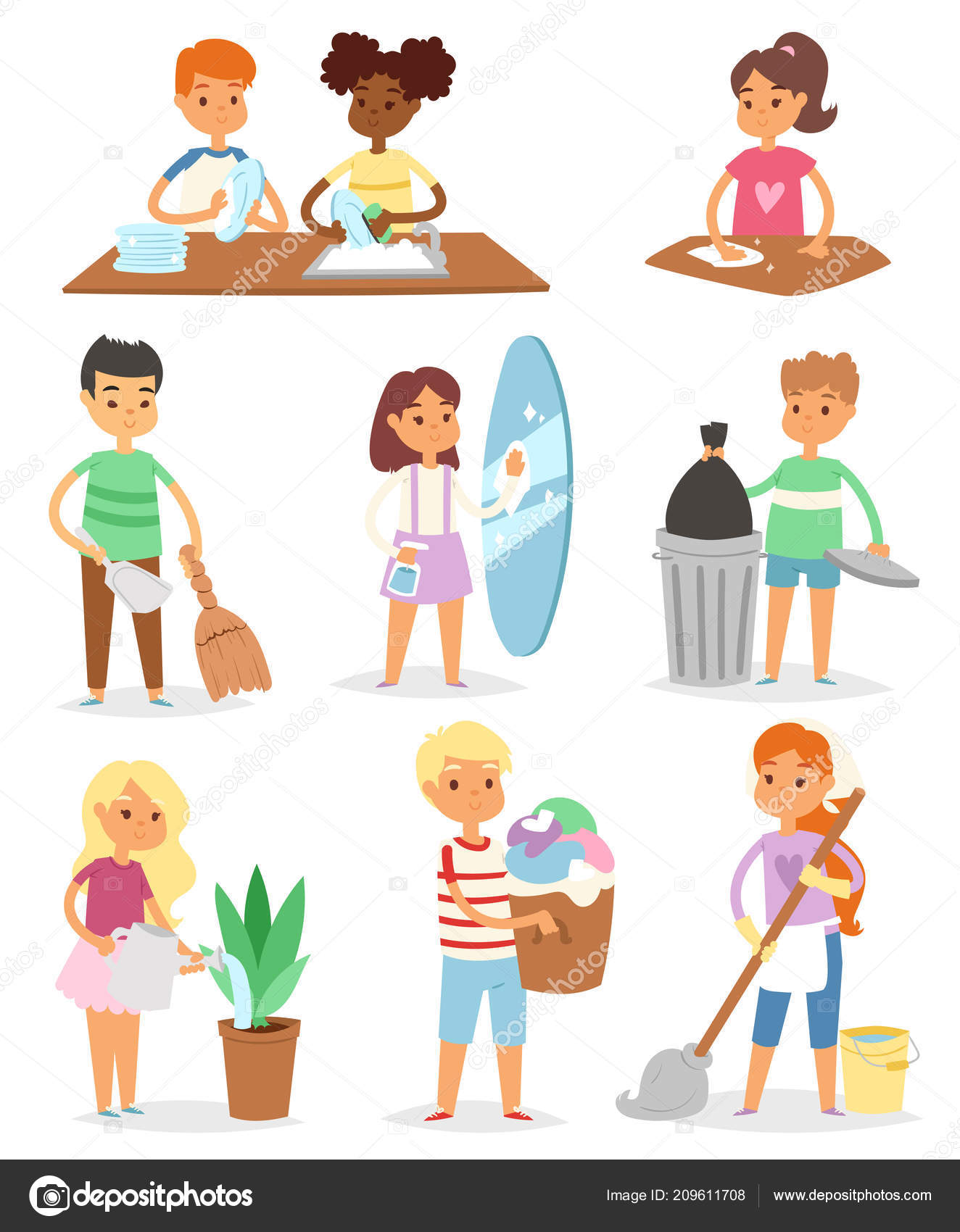 Vector Cleaning Cartoon Characters Kids Vector Cleaning