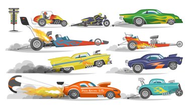 Yarış araba vektör drag yarışı speedcar bir parça ve otomatik bolide Ralli spor olay formula grandprix yarışı pisti illüstrasyon üzerinde sürüş üzerinde izole beyaz arka plan belirleme