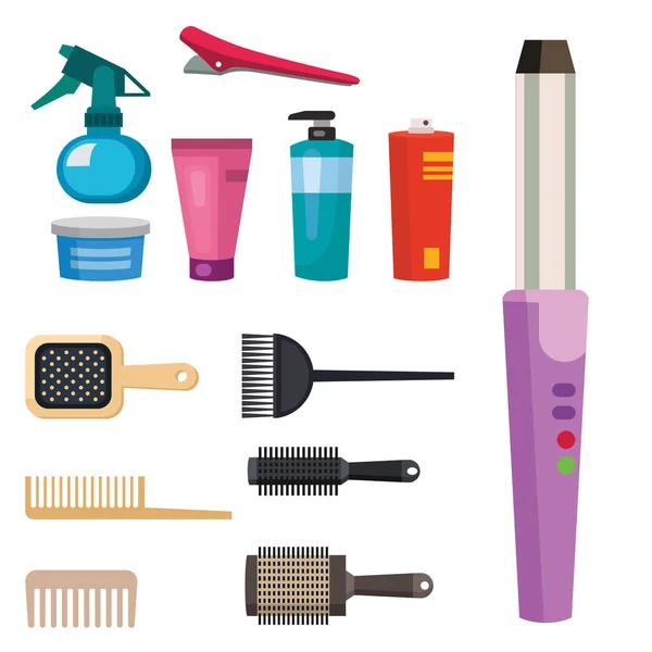 Coiffeur de mode avec tondeuse à cheveux et brosse à cheveux isolés outils de coiffeur professionnel élégant pour couper l'illustration vectorielle . — Image vectorielle