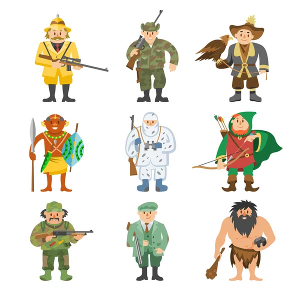 Векторная иллюстрация персонажей мультфильмов разных охотников — стоковый вектор