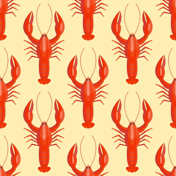 Langosta roja sin costura patrón vector ilustración . — Vector de stock