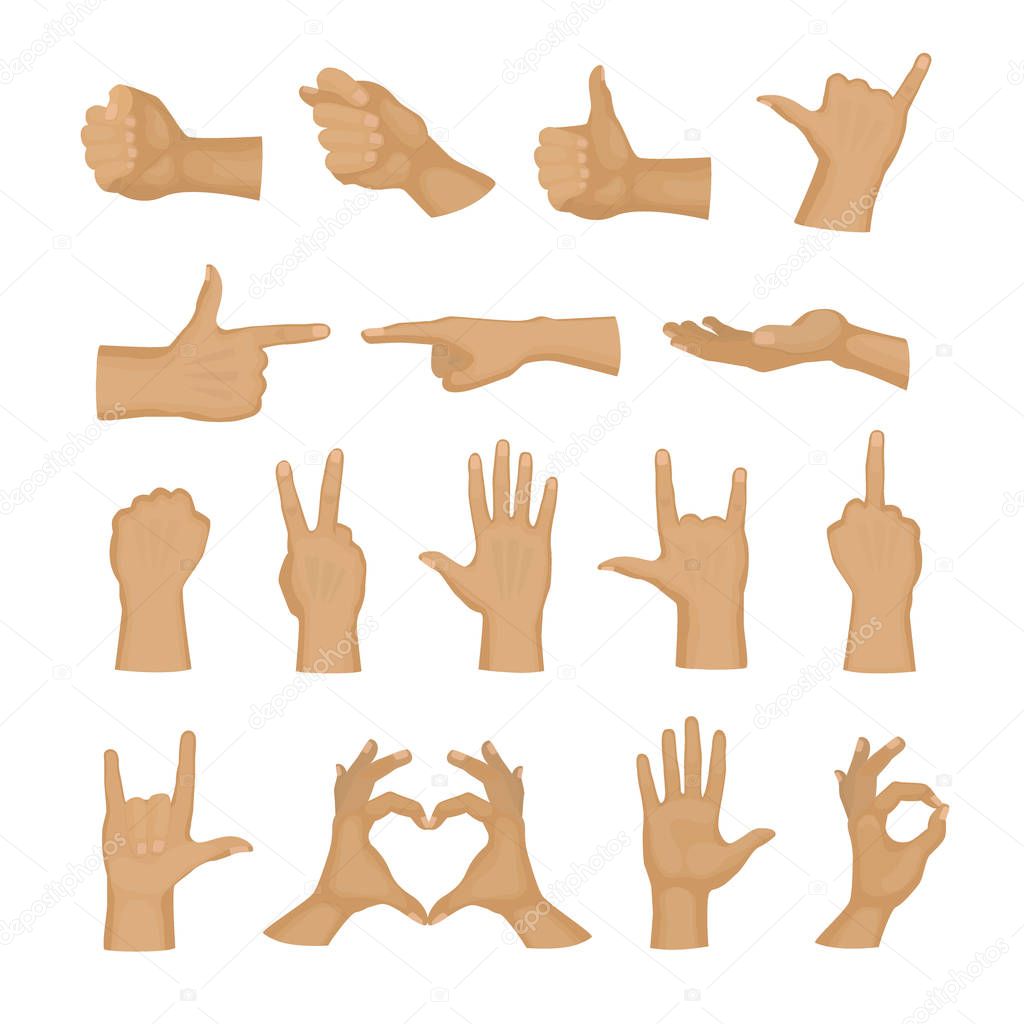 Woman hands fingers gestures deaf-mute signals human arm handle hold communication finger gestures direction fist touch vector illustration