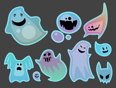 Çizgi Film ürkütücü hayalet karakteri korkunç tatil canavar kostüm kötü siluet ürkütücü hayalet hayalet hayalet vektör çizim.