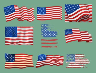 Bağımsızlık günü ABD Amerika Birleşik Devletleri Amerikan sembolü özgürlük Ulusal işareti vektör çizim bayraklar