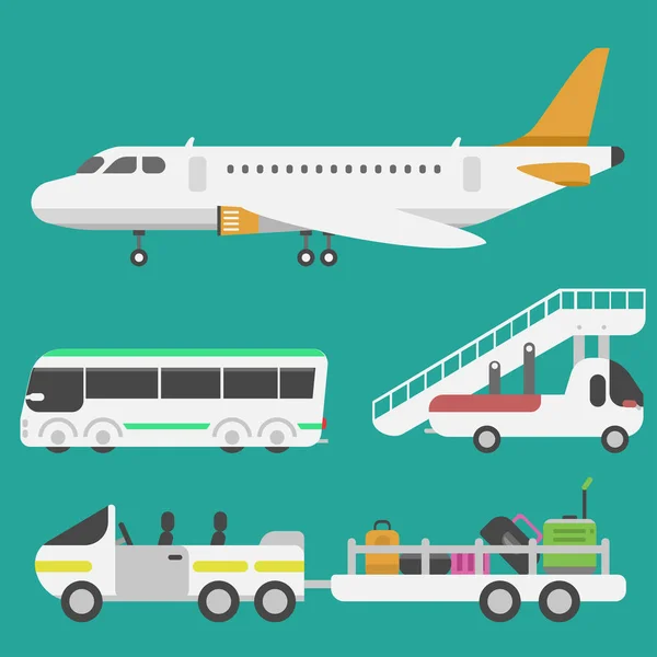 Avion symboles de transport de l'aéroport design plat illustration station concept aéroportuaire symboles départ bagages avion vecteur d'affaires — Image vectorielle