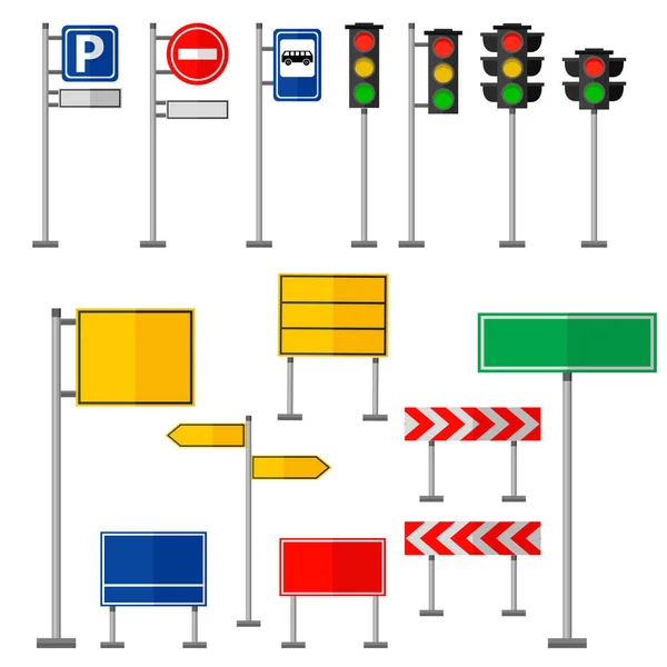 Symboles routiers panneaux de signalisation illustration vectorielle — Image vectorielle