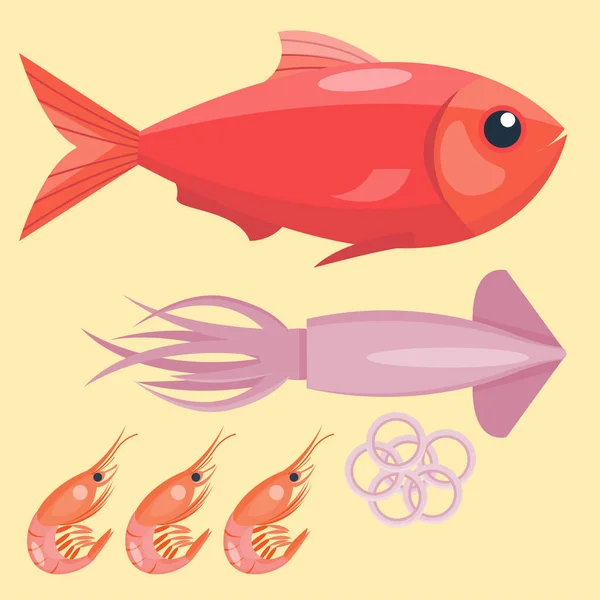 Marisco fresco vector plano ilustración pescado gourmet delicioso restaurante cocina gourmet comida de mar . — Vector de stock
