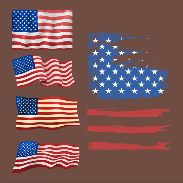 Dia da independência EUA bandeiras Estados Unidos símbolo americano liberdade nacional sinal vetor ilustração —  Vetores de Stock