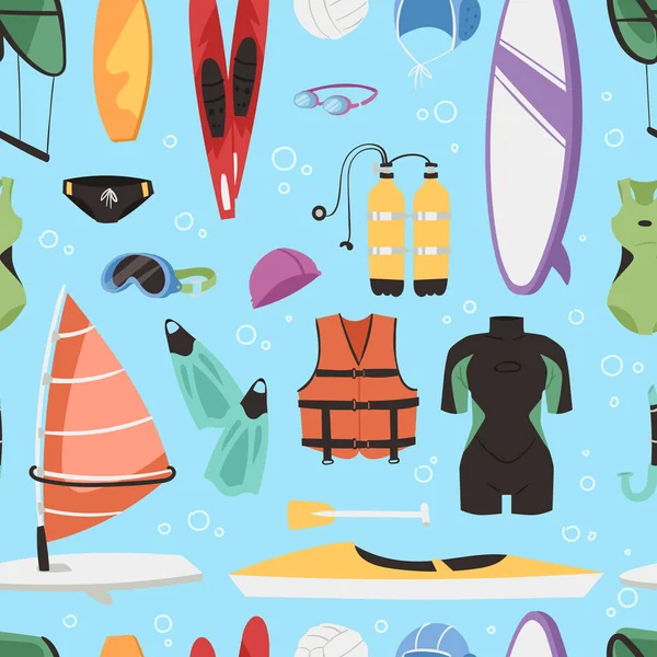 Kite-board plaisir océan extrême sport nautique canoë surfeur voile loisirs océan activité été loisirs extrême vecteur sans couture motif arrière-plan — Image vectorielle