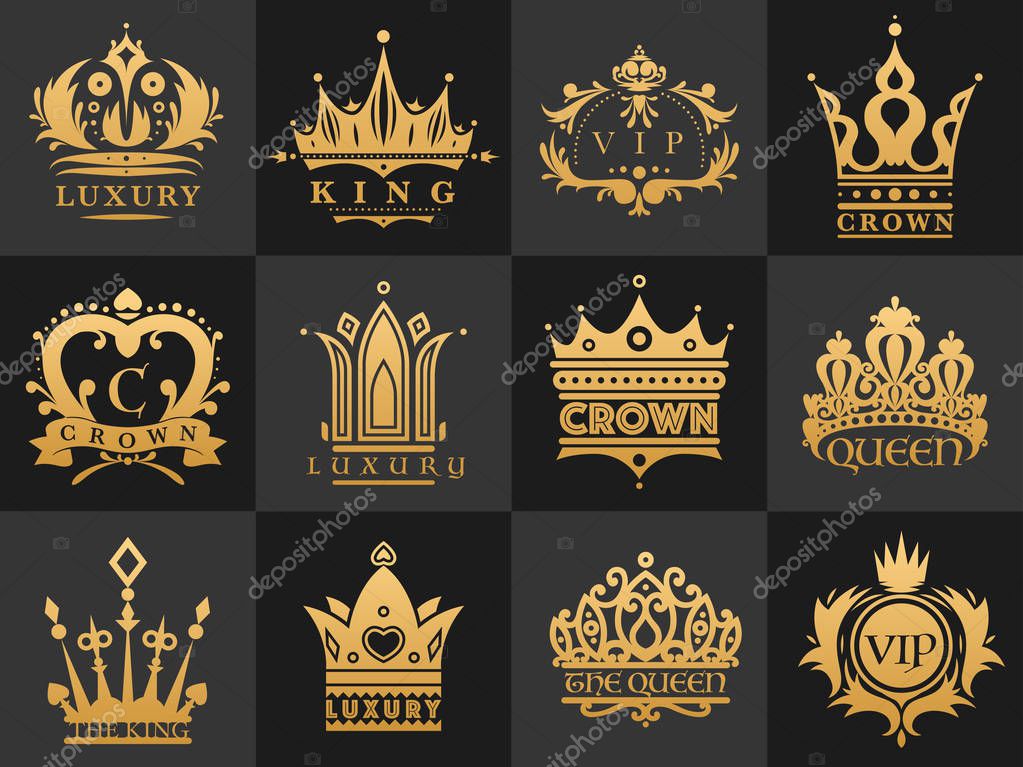 Crown vintage premium golden logo badge heraldic emblem luxury kingdomsign vector illustration