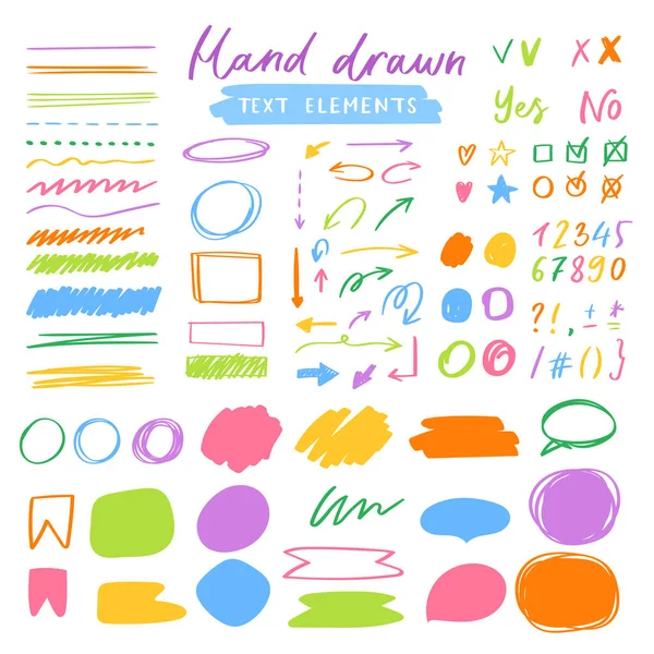 Highlighter markers vector highlighting with hand drawing elements or numbers to select and highlight text illustration set of marked lines and arrows isolated on white background — Stock Vector