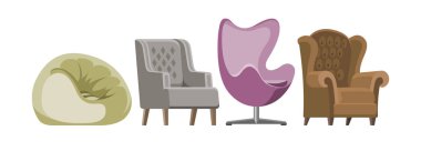 Koltuk vektör rahat mobilya koltuk ve koltuk kabarık tasarım iş ofis koltuğu veya sandalye beyaz arka plan üzerinde izole kolay bir şekilde döşenmiş daire iç illüstrasyon kümesindeki