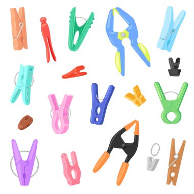 Clothespin vektör clothespeg ve office araç PIN Çamaşırhane illüstrasyon takım elbise-peg veya ahşap giyim-pin beyaz arka plan üzerinde izole için tutan küçük kelepçe