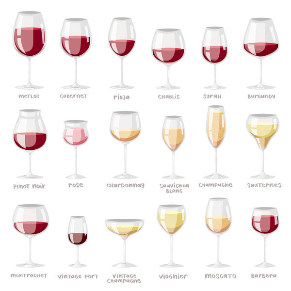 Wine glass vector winery alcohol drink and red beverage wineglass in bar restaurant illustration set of glassware cabernet merlot champagne liquid cocktail isolated on white background
