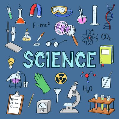Kimya kimyasal bilim veya eczane araştırma okul laboratuvar teknolojisi için vektör veya laboratuvar illüstrasyon küme üzerinde arka izole laboratuvar bilimsel ekipman mikroskop deneme
