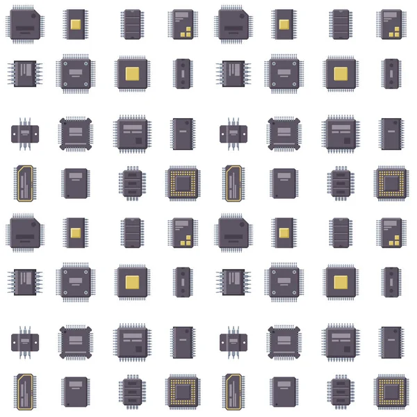 Microprocessadores CPU microchip vetor ilustração hardware sem costura padrão fundo componente equipamentos . —  Vetores de Stock