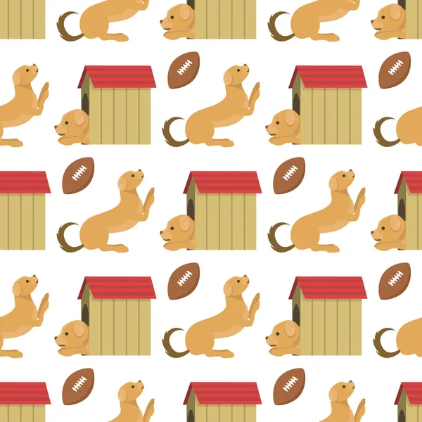 Playing dog character funny purebred puppy comic happy mammal breed animal character seamless pattern background vector illustration.