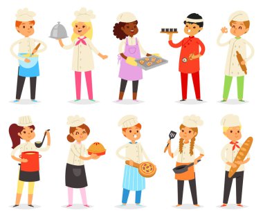 Çocuk vektör çocuk karakterleri çocuk kız şef yemek çerezleri illüstrasyon izole çocuklar mutfakta pasta hazırlama kümesi Kitchener beyaz arka plan üzerinde pişirme yemek pişirme