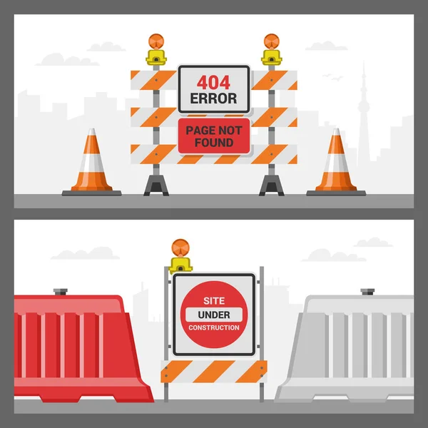 Fel 404 Sidan vektor internet problem web varning meddelande inte att hitta webbsidan illustration uppsättning Felaktiga misslyckande roadwork bakgrund alert webbplats bryts service information road bakgrund — Stock vektor