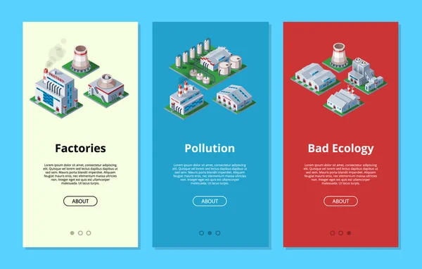 Fabbrica vettoriale costruzione industriale e produzione industriale con l'ingegneria potenza illustrazione sfondo impostato mappa isometrica della costruzione manifatturiera produzione di energia o di energia elettrica di fondo — Vettoriale Stock