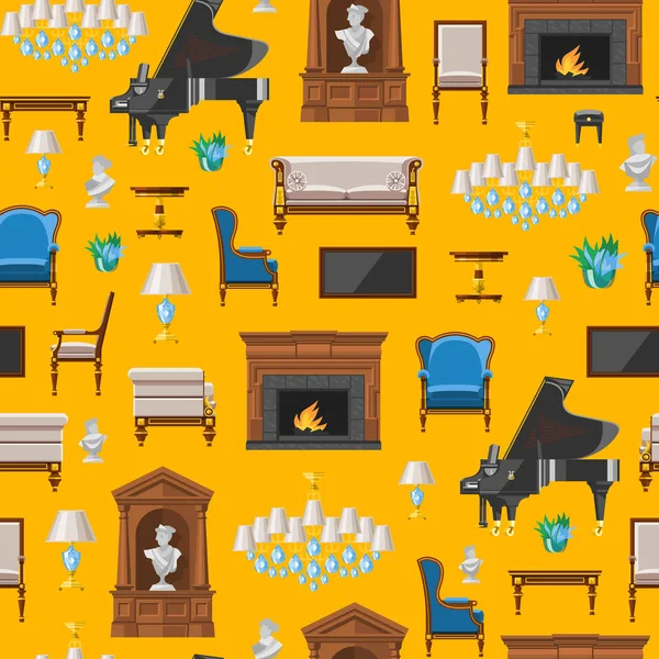 Muebles patrón sin costura muebles de vectores diseño de la sala de estar de fondo amueblado interior en apartamento sofá mesa sillón para amueblar sala de ilustración de fondo — Archivo Imágenes Vectoriales