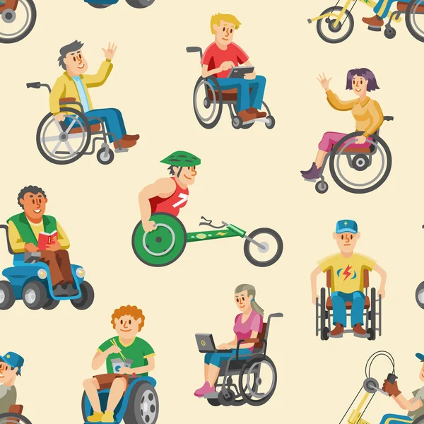 Disabili in sedia a rotelle personaggio vettore di handicappati con disabilità fisica illustrazione set di uomo invalido seduto sulla sedia a rotelle con isolato sullo sfondo — Vettoriale Stock