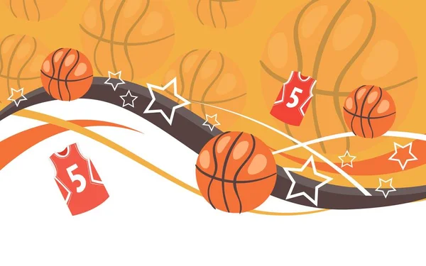 Basketball background banner vector illustration. Tipo activo de deporte. Jugar con la pelota. Camiseta con número de uniforme. Entrenamiento con equipo. Recreación y ocio . — Archivo Imágenes Vectoriales