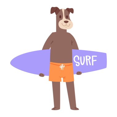 Sörf vektör köpek hayvan sörfçü karakter sörf tahtası illüstrasyon hayvansal çizgi film genç sporcu köpek çocuk wakeboard beyaz arka plan üzerinde izole seti sörf