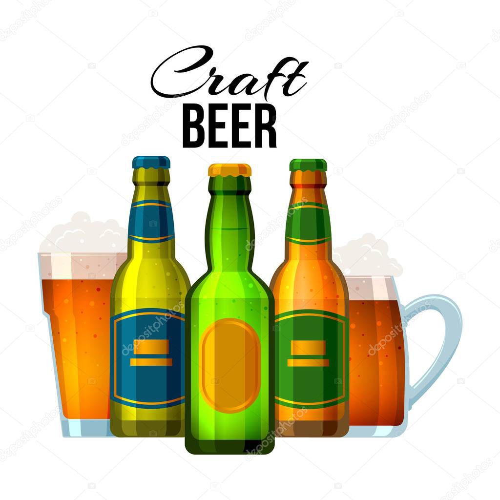 Bottles And Glasses With Craft Beer And English Text Vector Illustration Drink Beer Poster Design Decorative Wallpaper Good For Printing Background With Alcohol And Ale Beverage Premium Vector In Adobe Illustrator