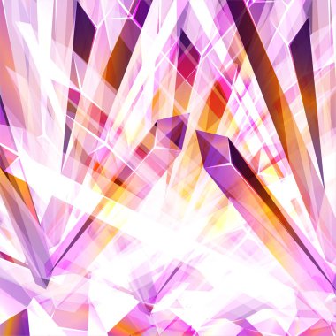 Mor ve turuncu kristaller soyut tasarım şablonu. Kristal üçgenler ile yapılan vektör parlak arka plan. Düşük poli soyut kristal tarzı arka plan.