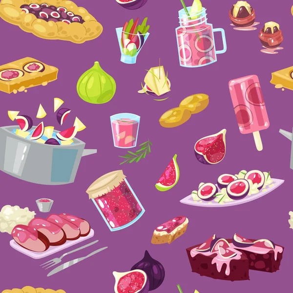 Fig vector figurado fruta y jugo afrutado fresco o mermelada natural para dulce postre ilustración conjunto de alimentos y bebidas de frescura aislado fondo — Vector de stock