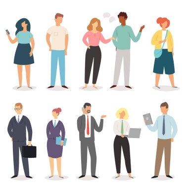 Karikatür insanlar vektör rahat adam kadın karakter işçi işçi işkadını işadamı ile dizüstü tablet illüstrasyon seti insan yetişkin beyaz arka plan üzerinde izole