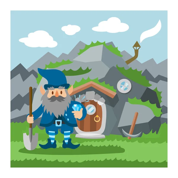 Fantasie Gnom Haus Vektor Cartoon Märchen Baumhaus und magische Gehäuse Dorf Illustration Set von Kindern Gnom Märchen Kürbis oder Stein Spielhaus für Gnom Hintergrund — Stockvektor