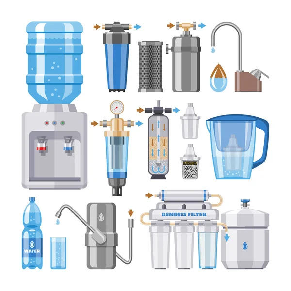 Water filter vector filtering clean drink in bottle and filtered or purified liquid illustration set of mineral filtration or purification to clear aqua isolated on white background — Stock Illustration Water filter vector filtering clean drink in bottle and filtered or purified liquid illustration set of mineral filtration or purification to clear aqua isolated on white background Vector Graphics