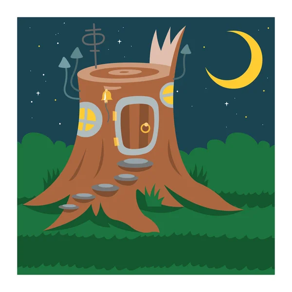 Fantasy gnome hus vektor tecknad Fairy Treehouse och Magic Housing Village illustration uppsättning barn gnome Fairytale Pumpkin eller Stone Playhouse för gnome bakgrund — Stock vektor