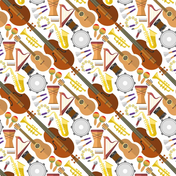 Production musicale motif sans couture fond équipement musical instrument vintage guitare électrique vecteur illustration — Image vectorielle