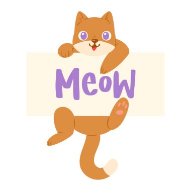 Kedi afiş vektör kedi yavrusu karakter karton kedicik arkasında gözetleme kopya alan mesajı poster illüstrasyon poster illüstrasyon pussycat hayvan hayvan reklam seti arka planda izole