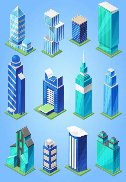 A városkép és a kereskedelmi vállalat üzleti irodaház épület felhőkarcoló építése és építészet nagy égbolt meghatározott illusztráció izolált háttér — Stock Fotó