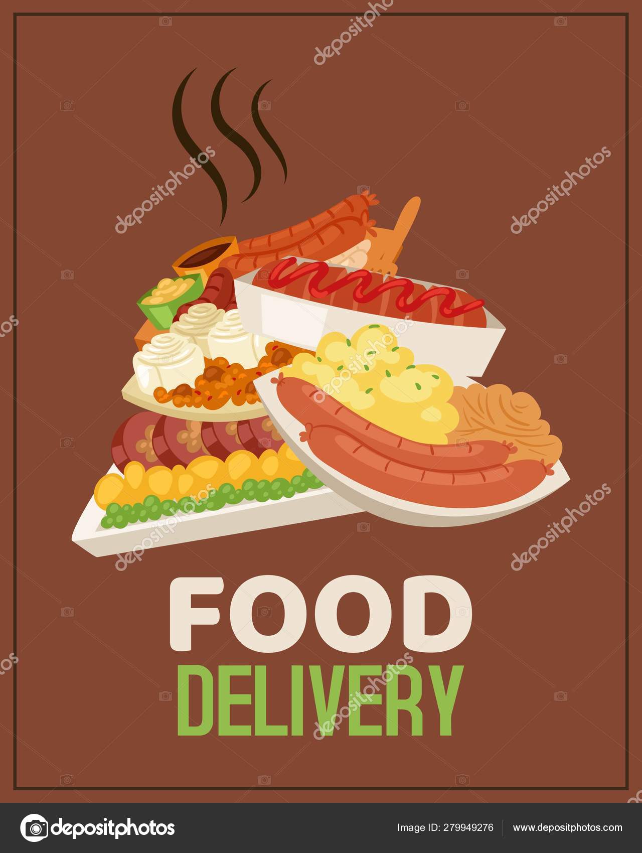 Food Delivery Service Poster, Banner Vector Illustration 