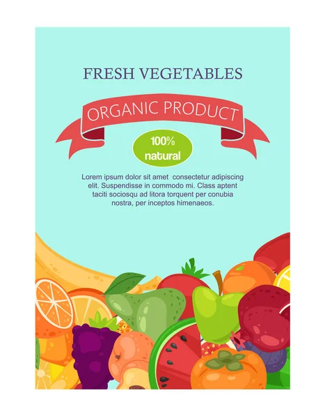 Verduras y fruta juego de banners vector ilustración. Productos alimenticios orgánicos y naturales, frescos. Plátano, sandía, uvas, piña y limón. Alimentación saludable. Vitaminas . — Archivo Imágenes Vectoriales