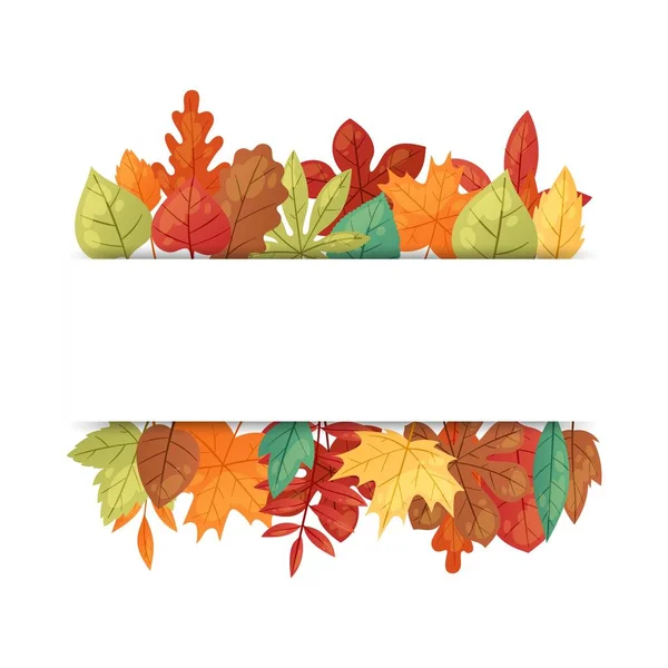 Autumn leaves background banner vector illustration. Green, red, orange, brown and yellow falling leaves. Colorful maple, chestnut and oak foliage. October season. Natural design. — Stock Vector