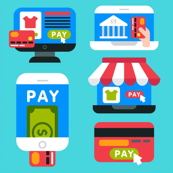 Mobile payments icons smartphone transaction ecommerce wallet wireless connection banking card credit pay. — Stock Photo, Image