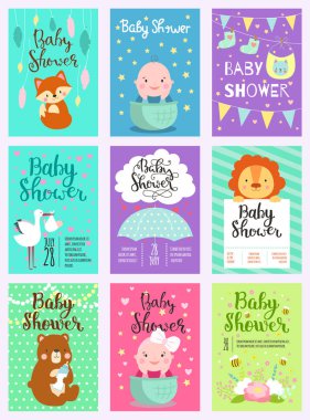 Bebek duş tasarım kartı sevimli ormanlık hayvanlar varış grafik doğdu. Parti şablonu vintage sevimli doğum bebek duş davetiyesi. Hoşgeldiniz tebrik bebek duş davet dekorasyon kutlama.