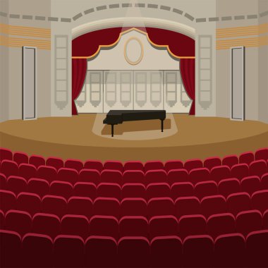 Perdeler eğlence spotlar tiyatro sahne iç eski opera performans arka plan illüstrasyon ile Tiyatro sahne.
