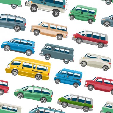 Van araç minivan teslimat kargo oto araç aile minibüs kamyon ve otomobil afiş izole van citycar sorunsuz desen arka plan