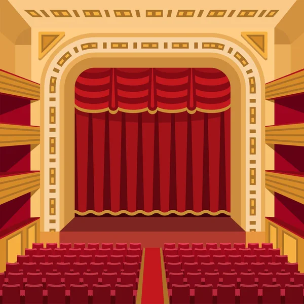 Teatro palco com cortinas de entretenimento holofotes cena teatral interior ópera antiga performance fundo ilustração . — Fotografia de Stock