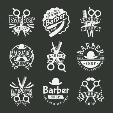 Vintage berber logosu retro tarzı saç kesici tipografi kaligrafik berber ikonu illüstrasyon gelişir.