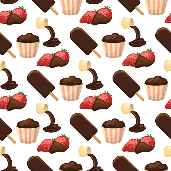 Chocolate vários doces saborosos sem costura padrão fundo doces doce marrom delicioso gourmet açúcar cacau lanche ilustração — Fotografia de Stock